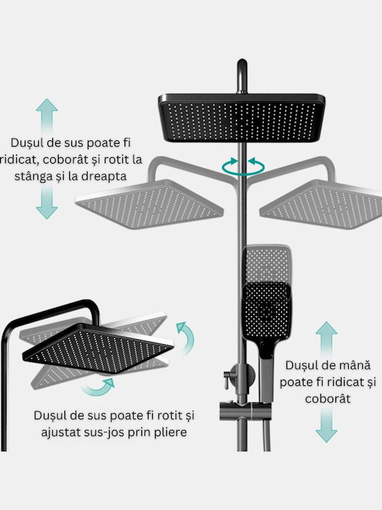Verstellbare Duschsäule mit Wannenbatterie Schwarze