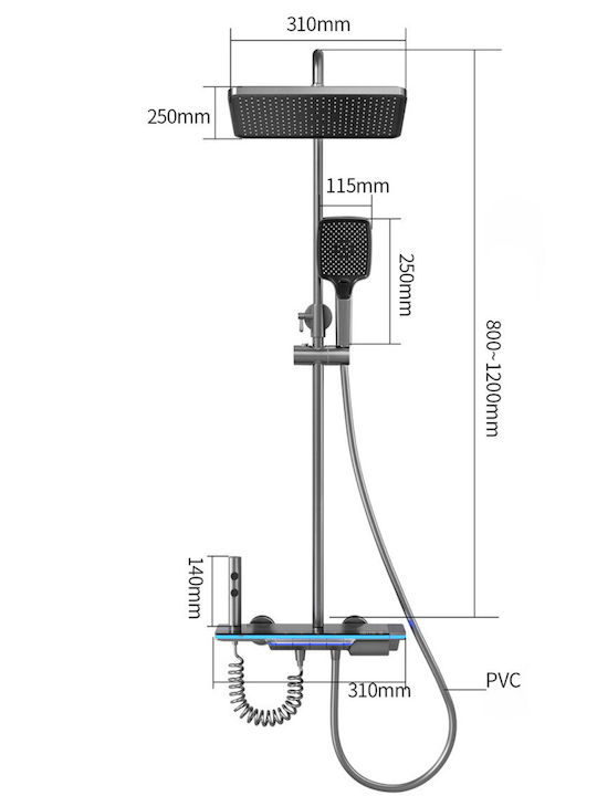 Verstellbare Duschsäule mit Wannenbatterie Schwarze