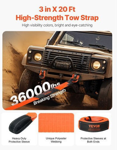 Vevor Car Towing Strap 6.1m In Orange Colour