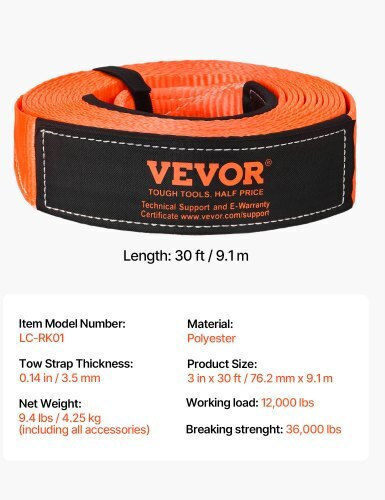 Vevor Car Towing Strap In Orange Color