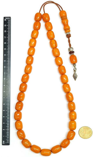 Roloi Komboloi Resin Worry Beads with 33 Beads Orange 42cm