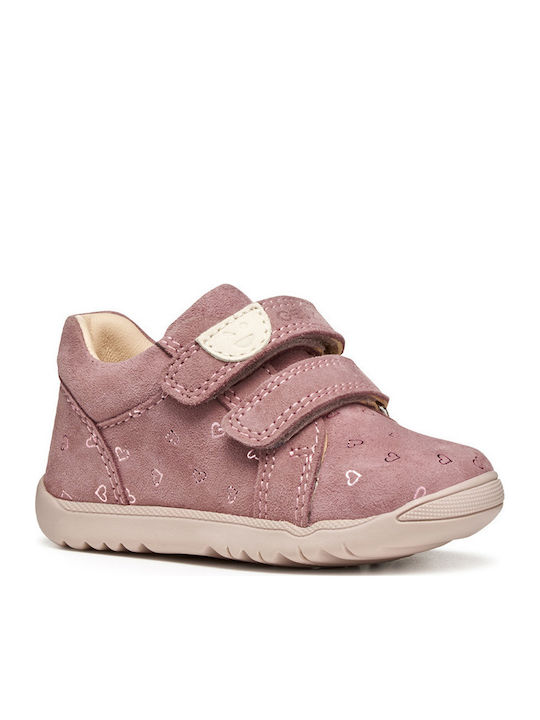 B Macchia Leather Kids Boots with Velcro Pink