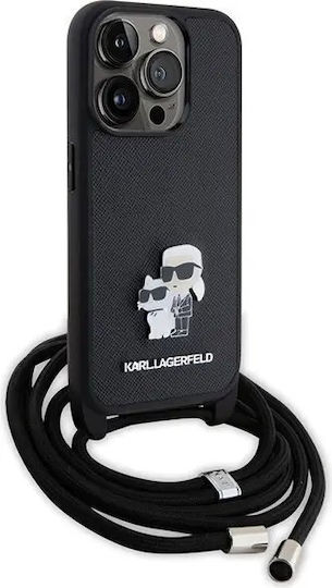 Karl Lagerfeld Metal Pin Karl & Choupette Back Cover Plastic with Strap Black (iPhone 15 Pro)