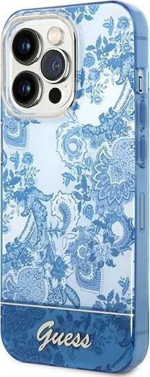 Guess Porcelain Collection Umschlag Rückseite Kunststoff White / Blue (iPhone 14 Pro Max)