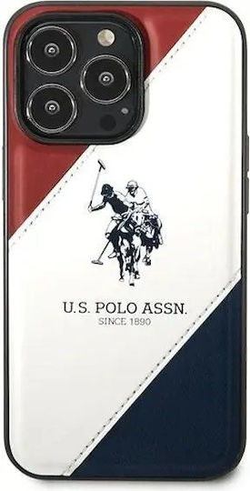 U.S. Polo Assn. Tricolor Embossed Back Cover Synthetic Leather / Silicone Red / White / Blue (iPhone 14 Pro Max)
