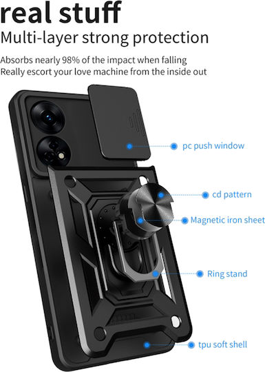 Techsuit Shield Задна корица Пластмаса / Силикон Черен (Oppo A78 4G)