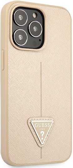 Guess Saffiano Triangle Logo Задна корица Пластмаса Бежов (iPhone 13 Pro)