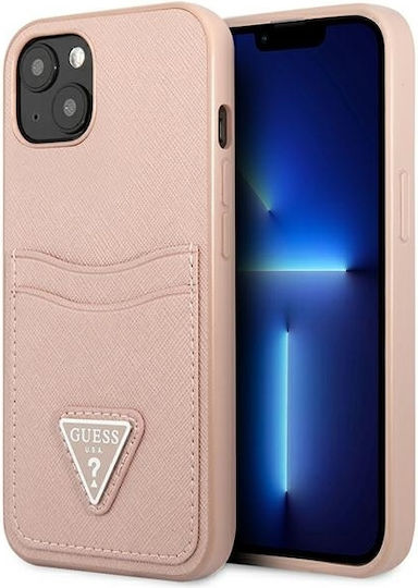 Guess Saffiano Double Card Back Cover Synthetic Leather with Card Slot Pink (iPhone 13 mini)