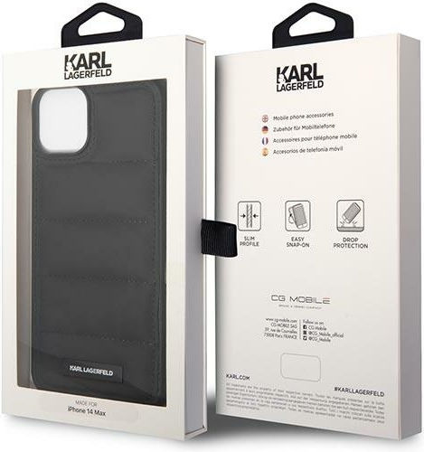 Karl Lagerfeld Faceplate Nylon Puffy Elongated Umschlag Rückseite Synthetisches Leder Schwarz (iPhone 14 Plus)