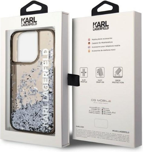 Karl Lagerfeld Liquid Glitter Umschlag Rückseite Silikon Schwarz (iPhone 14 Pro)