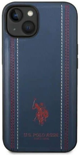 U.S. Polo Assn. Leather Stitch Back Cover Synthetic Leather / Silicone Navy Blue (iPhone 14 Plus)