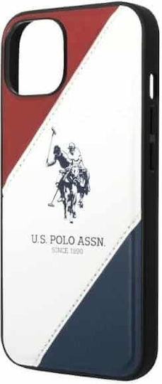 U.S. Polo Assn. Tricolor Embossed Back Cover Synthetic Leather / Silicone Red / White / Blue (iPhone 14 Plus)