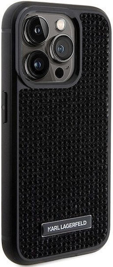 Karl Lagerfeld Rhinestone Umschlag Rückseite Metallisch Schwarz (iPhone 15 Pro Max)
