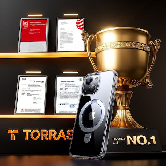 Torras Upro Ostand Clear Back Cover Tempered Glass Magnetic Transparent (iPhone 15)