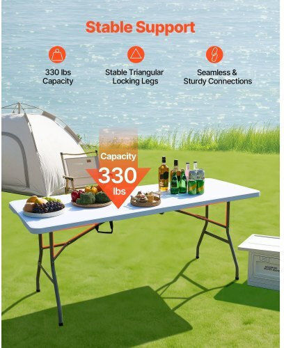 Vevor Τραπέζι Ατσάλινο για Camping Πτυσσόμενο Λευκό