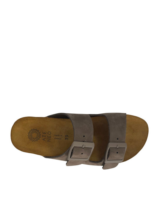 Leather Women's Flat Sandals in Brown Color
