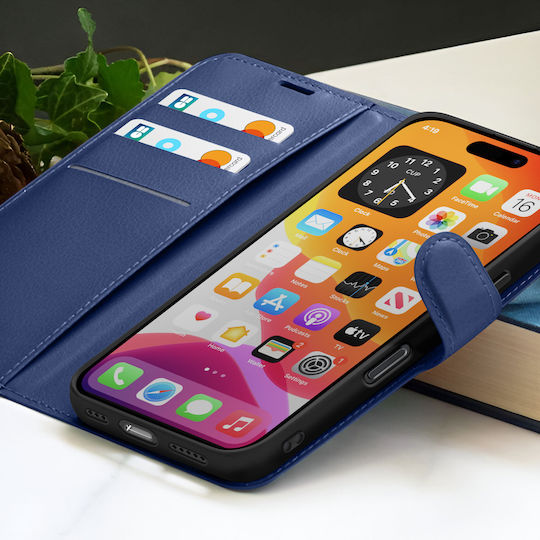 Калъф Портмоне Zanaé за iPhone 16 Стойка Магнитен Таб Тъмносин