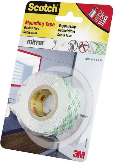 3M Max Αυτοκόλλητη Ταινία Διπλής Όψης Λευκή 1.5mx19mm