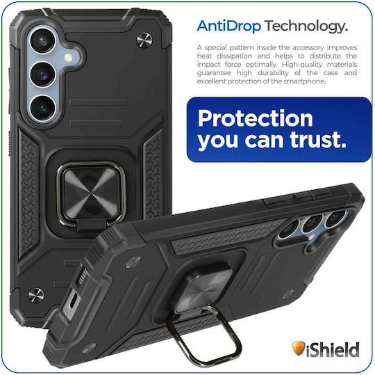 Husă Telefon Samsung Galaxy S23 FE Hybrid Armor Dual Shockproof Inel Rotativ Suport Funcție Compatibil Suport Magnetic Auto Nitro Ishield Negru