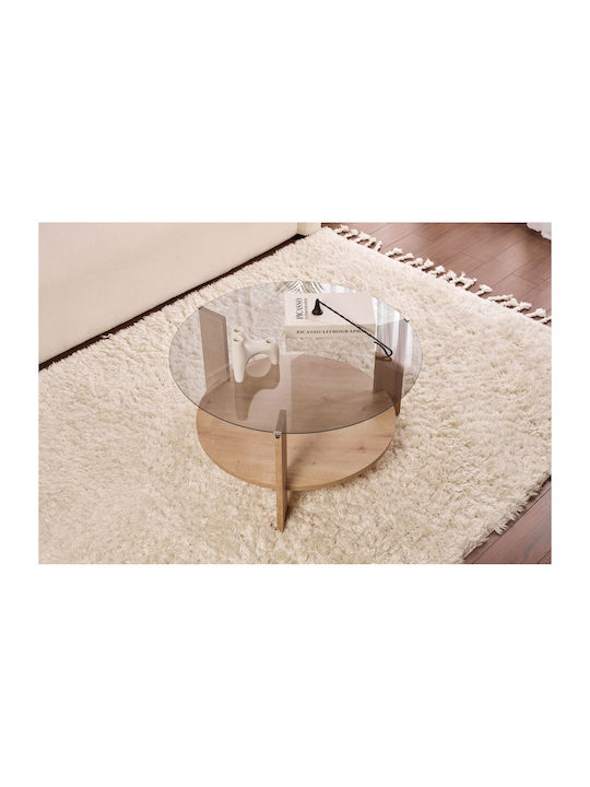 Rundes Zentral Kaffeetisch Clara Glas Sapphire Eiche Fumé M75xL75xH40cm