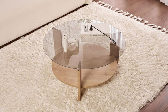 Round Central Coffee Table Clara Glass Sapphire Oak Fume W75xL75xH40cm