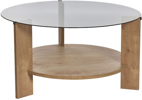 Round Central Coffee Table Clara Glass Sapphire Oak Fume W75xL75xH40cm