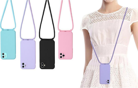 Sonique Carryhang Liquid Umschlag Rückseite Silikon 0.5mm mit Band Flieder (Galaxy A32 4G)