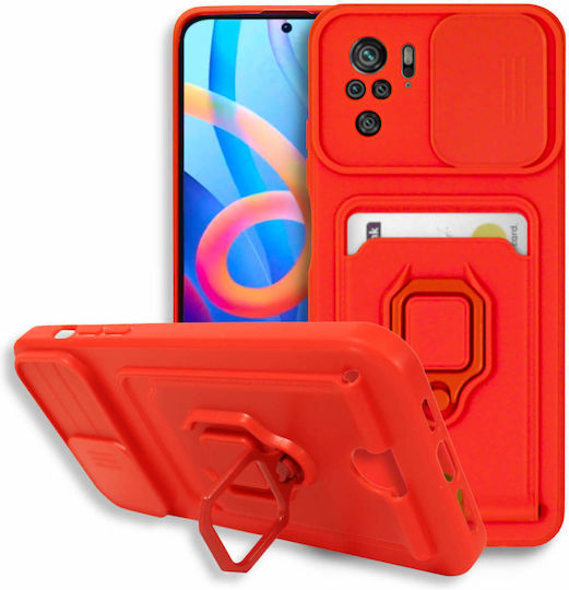 Bodycell Multifunction Umschlag Rückseite Kunststoff mit Band und Kartenhalter Rot (Redmi Note 10 / 10s / Poco M5s)