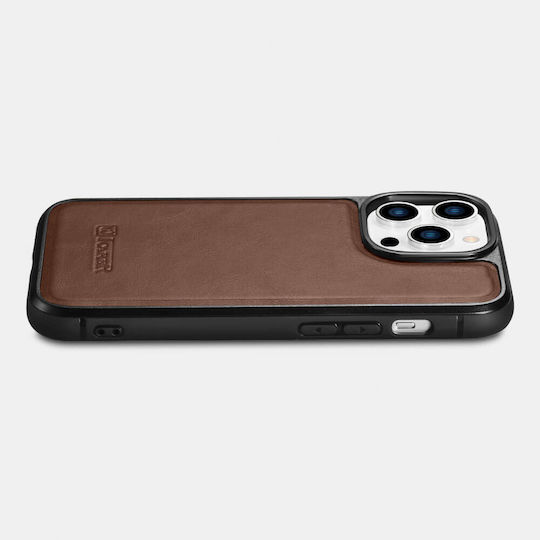iCarer Oil Wax Umschlag Rückseite Leder Braun (iPhone 14 Pro)