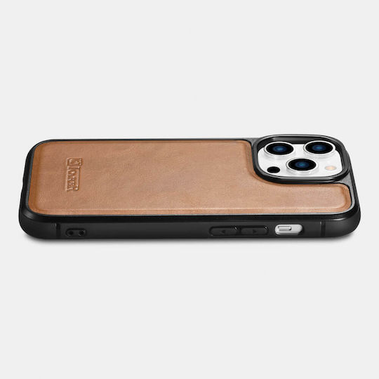 iCarer Oil Wax Umschlag Rückseite Leder Braun (iPhone 14 Pro)