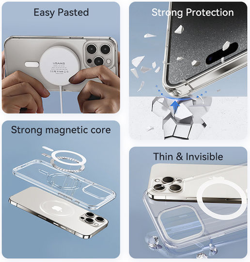 Usams Ice Magnet Задна корица Пластмаса / Силикон Прозрачен (iPhone 15 Plus)