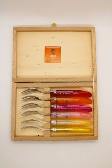 Claude Dozorme Laguiole Set Gabeln Obst/Dessert Edelstahl Rouge Orange 6Stück