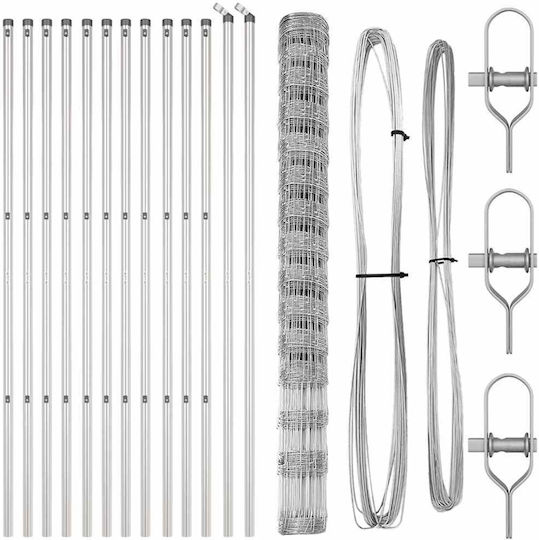 vidaXL Verzinkter Drahtzaun Satz Silber 1,6x25m