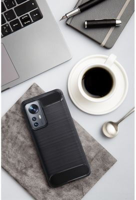Carbon Umschlag Rückseite Silikon Schwarz (Xiaomi 12 Lite)