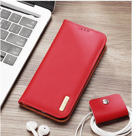 Samsung Galaxy S24 Ultra 5g Dux Ducis Dux Ducis Dux Ducis Hivo Series Case with Rfid Blocking, Support Base, Magnetic Closure Card Slots Flip Wallet Case made of genuine leather and Tpu Red