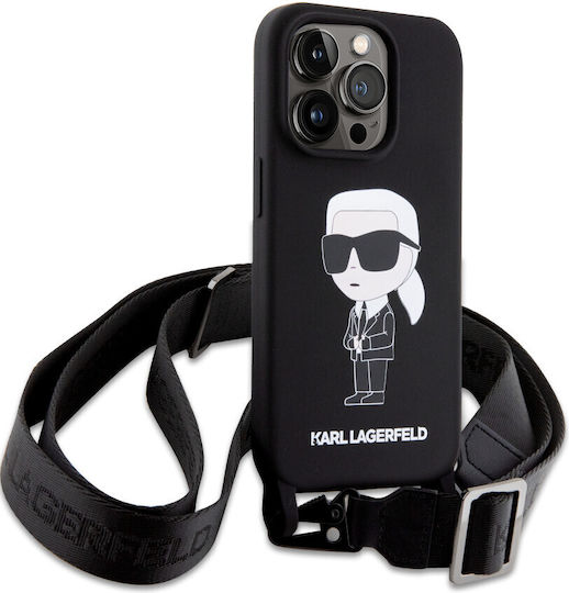 Karl Lagerfeld Karl and Choupette Back Cover Silicone / Plastic with Strap Black (iPhone 15 Pro)