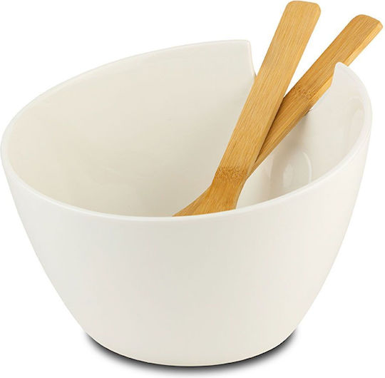 Nava Salad Bowl with Salad Spoons White 24x24x16cm