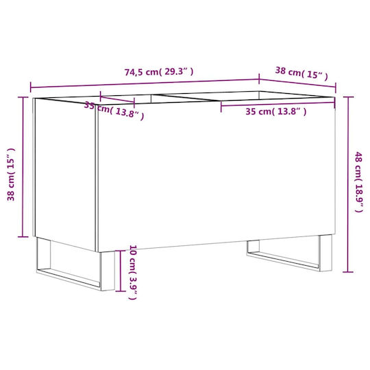 vidaXL Мебел за Hi-Fi Сив 38x74.5x48см