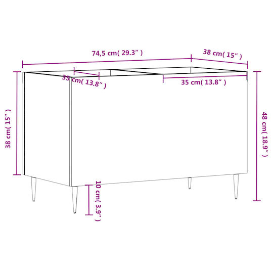 vidaXL Мебел за Hi-Fi Сив 38x74.5x48см