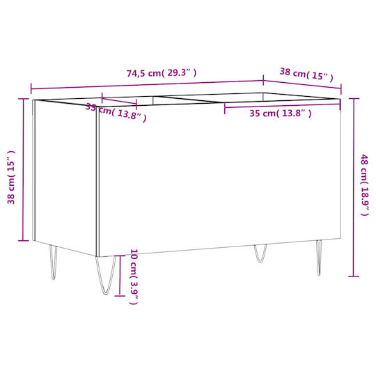 vidaXL Мебел за Hi-Fi Сив 38x74.5x48см