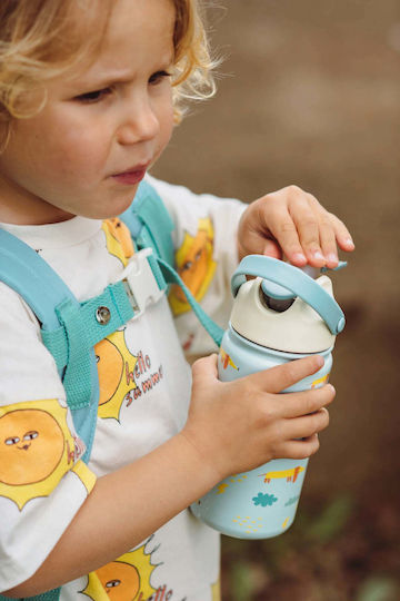 The Cotton Cloud Kids Water Bottle Thermos Stainless Steel with Straw Blue