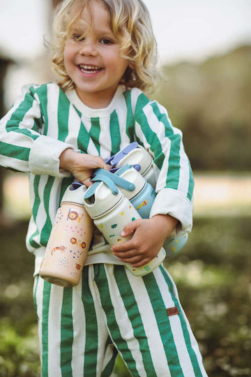 The Cotton Cloud Kids Water Bottle Thermos Stainless Steel with Straw Blue