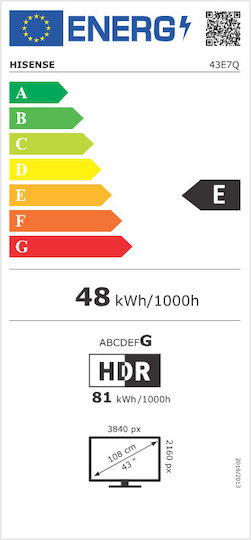 Hisense Smart Τηλεόραση 43" 4K UHD QLED E7Q HDR (2025) 43E7Q