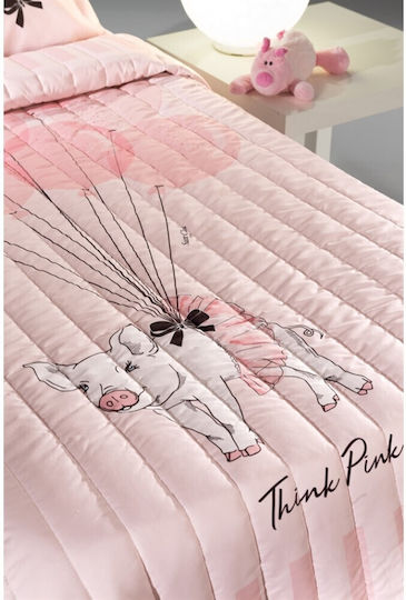 Saint Clair Παιδικό Κουβερλί Μονό Piggy Ροζ 160x220εκ.