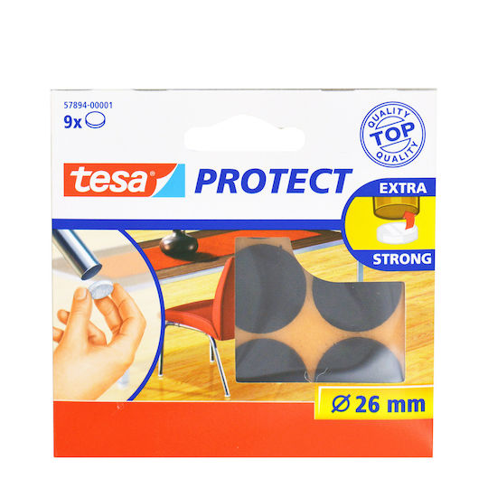 Tesa 57894 Τσοχάκια Στρογγυλά με Αυτοκόλλητο και Διάμετρο 26mm Καφέ 9τμχ 57894-00001-00