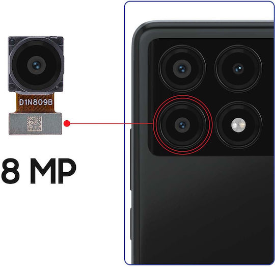 Clappio Ултра Широкоъгълна Задна Камера 8MP Съвместима Poco X6 Pro Ремонт Черна