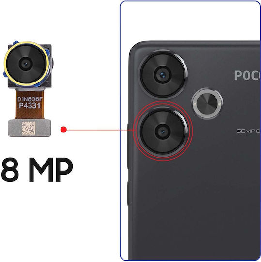 Clappio Ultra Wide Angle Rear Camera 8mp Compatible Xiaomi Poco F6 Black