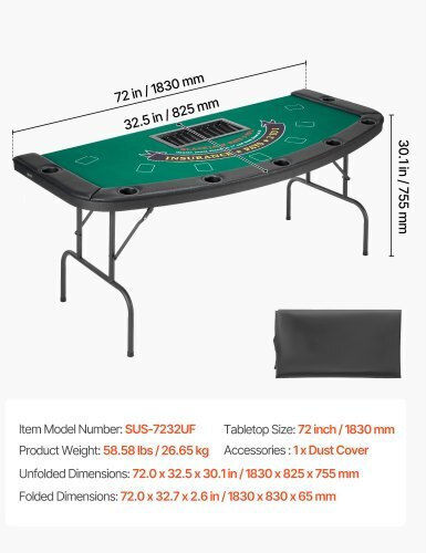 Vevor Poker Table Metal Foldable Green 1pcs