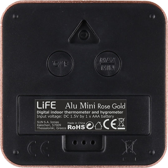 Life Alu Mini Indoor Thermometer & Hygrometer Wall Mounted / Tabletop Rose Gold