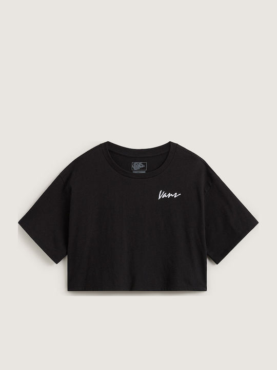 Classic Script Women's Crop Top Cotton Short Sleeve Black